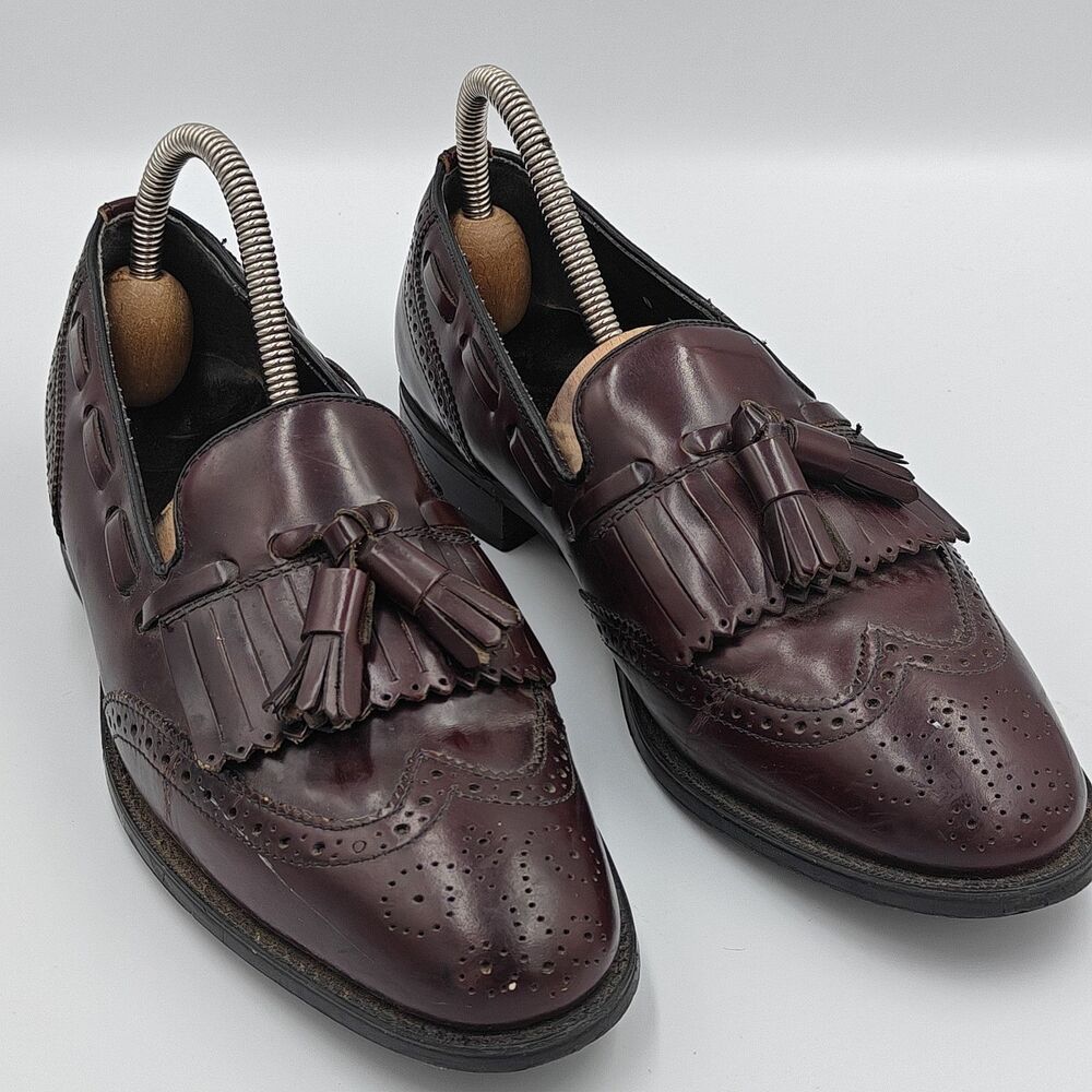 Florsheim Burgundy Leather Tassel Kilties Loafer Mens Dress Brogue Wingtip Sz 8